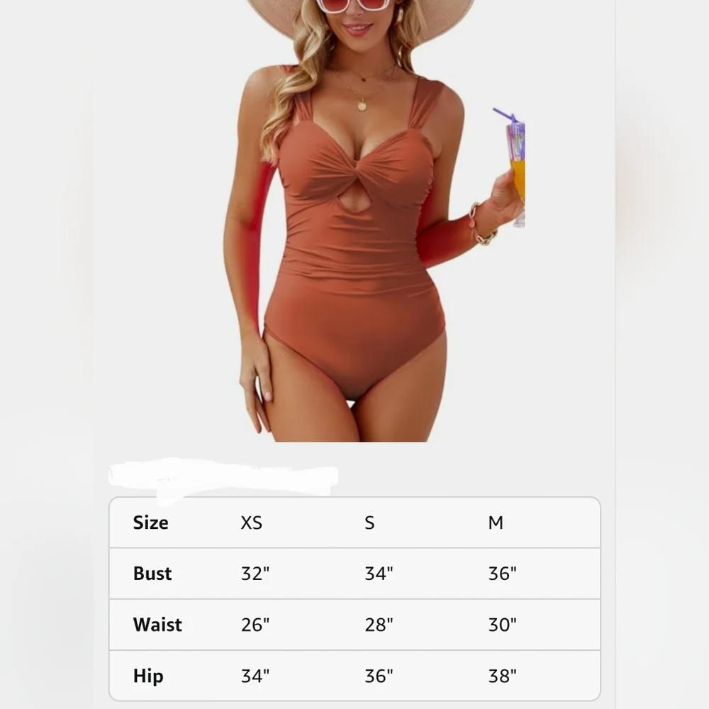 NWT! Missky Womens Small copper rust wide straps ruched one piece Swim Suit